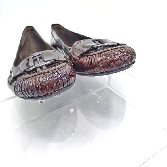 Stuart Weitzman Burgundy Patent Ballet Flats | Silver Buckle | Fall Office Chic - Picture 10 of 14